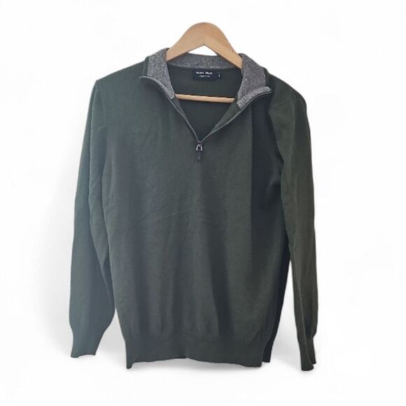 Filippo Riberti Wool Cashmere Quarter Zip Sweater Sz L Forest Green Italian Knit - Picture 1 of 11
